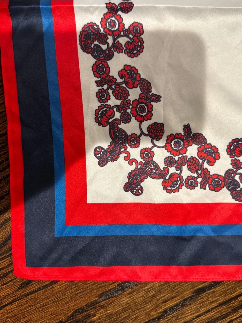 Janie and Jack Red, Navy & Blue Floral Border Silk Scarf